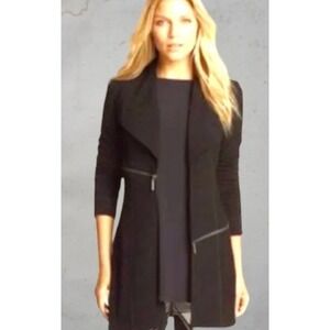 Eva Varro Open Front Jacket Women Large Black Excellent Zipper Detail Longline